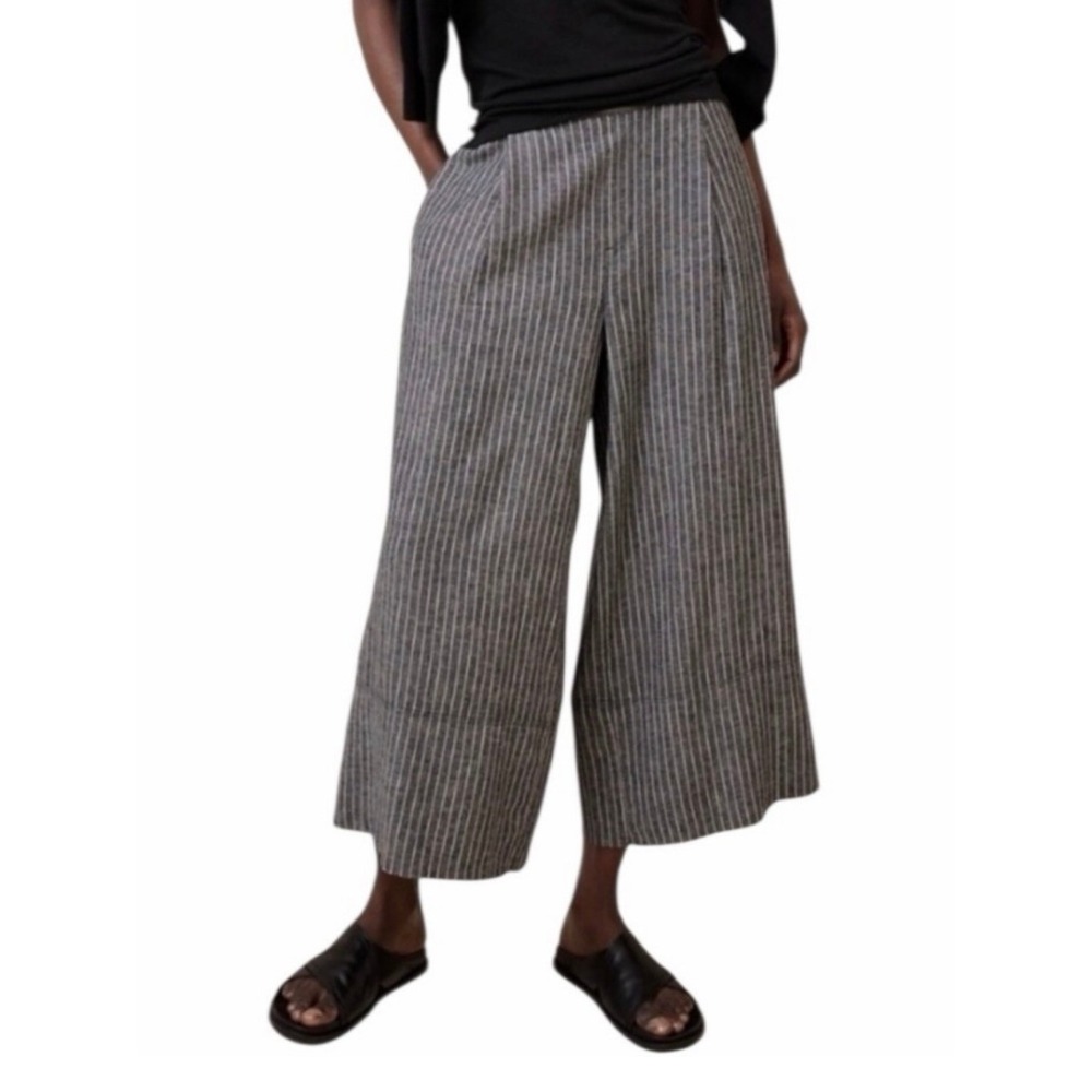Banana Republic Linen Blend High Rise Black‎ Stripe Wide Leg Pants 851726-09 L